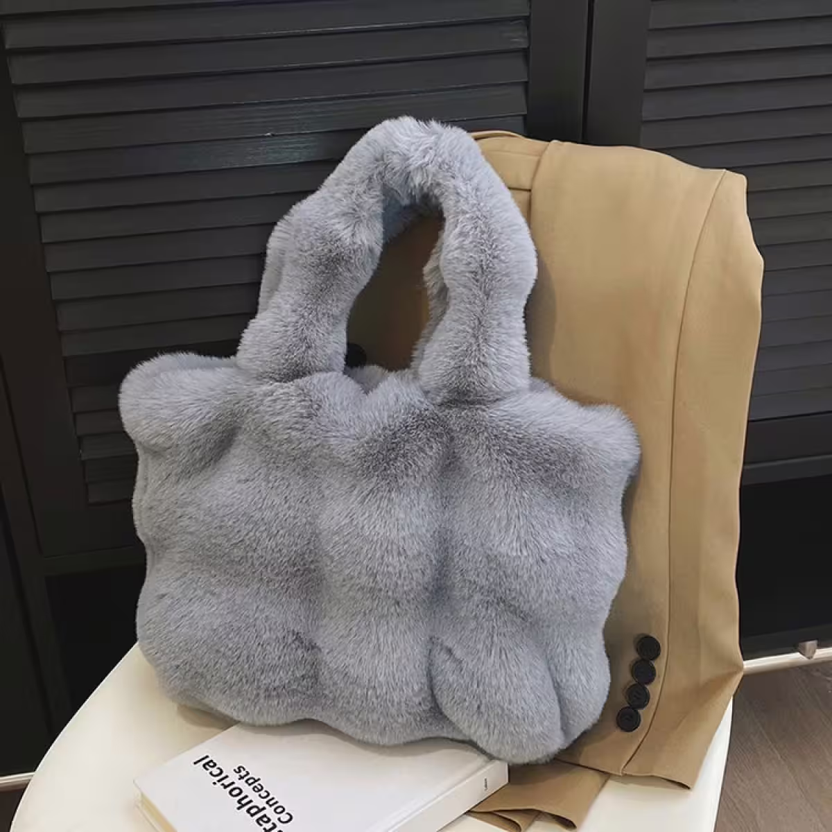 毛毛波堤×肩背袋×灰色-第1張