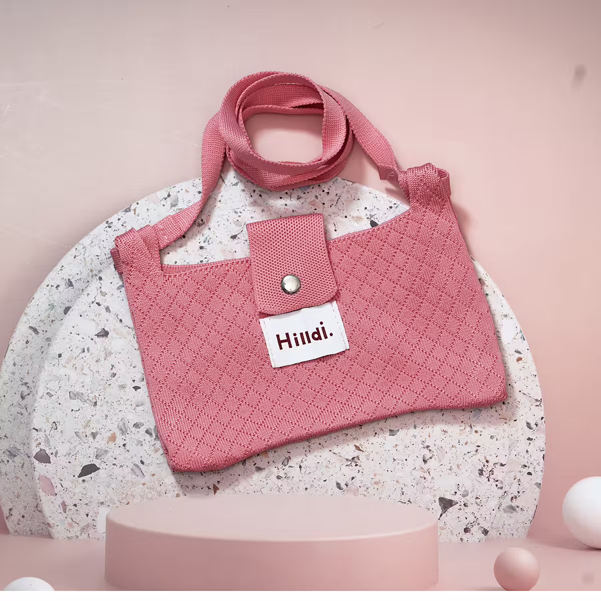 快樂多巴胺×單色針織×斜背包×粉紅-第1張