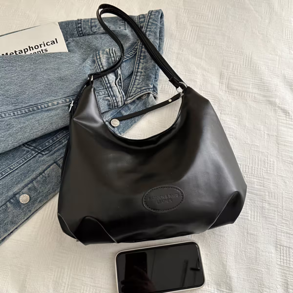 素面皮革&times;變形後背包&times;黑色-第4張