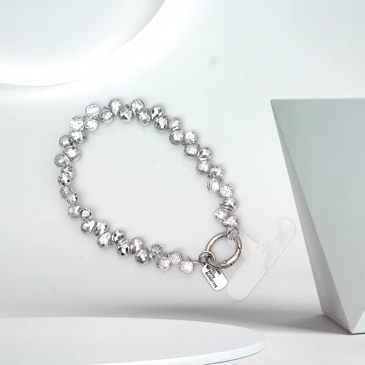 水滴閃亮晶鑽&times;手機腕帶掛繩&times;銀色-第1張