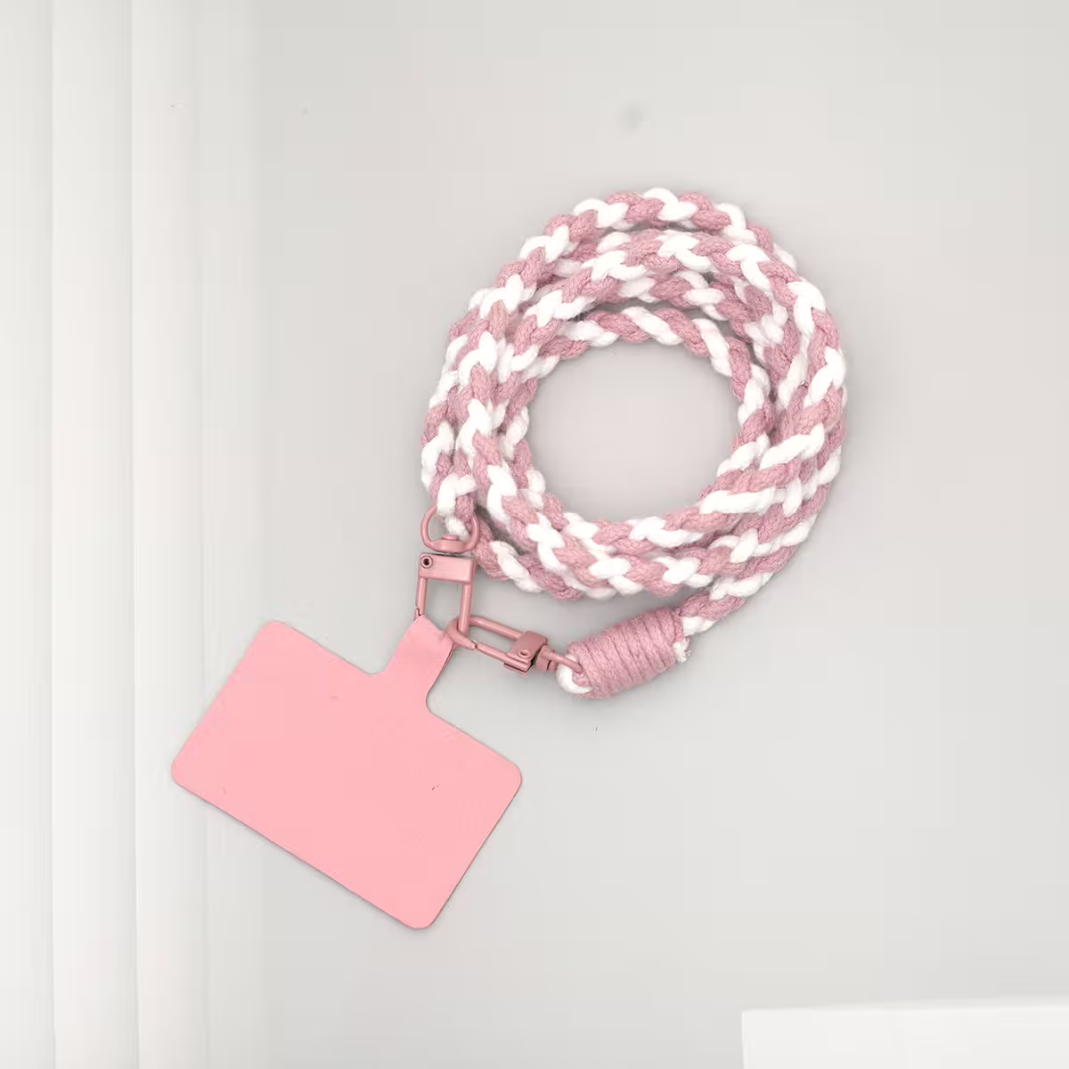 細繩雙色小麻花&times;手機斜背雙勾掛繩&times;粉+白-第1張