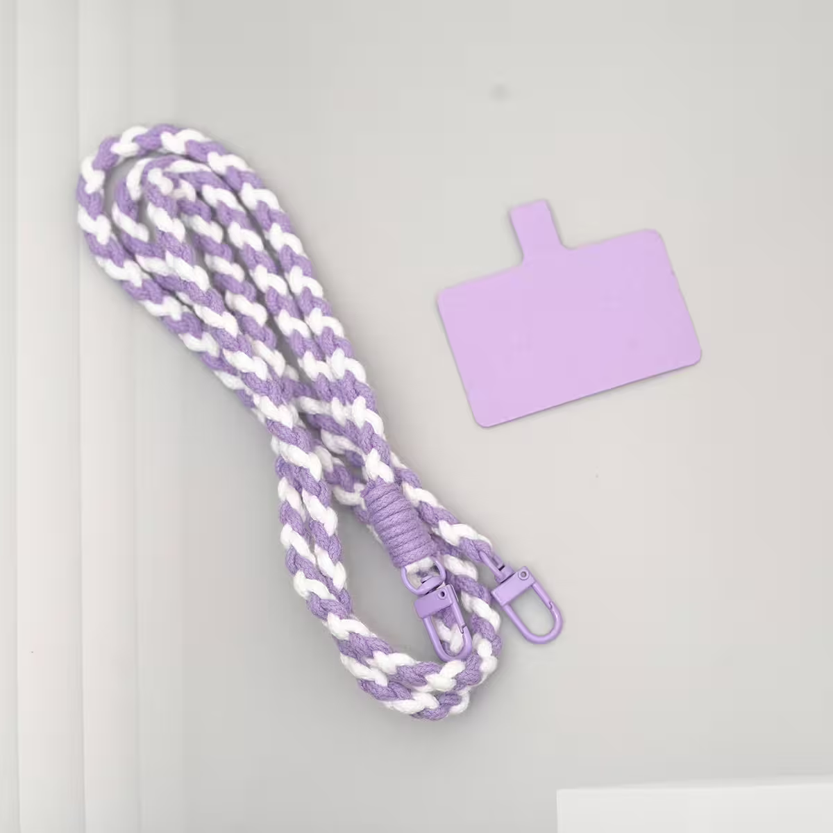 細繩雙色小麻花&times;手機斜背雙勾掛繩&times;紫+白-第2張