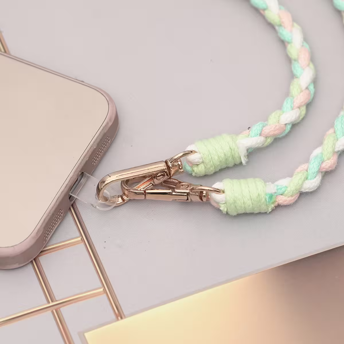 細繩四色小麻花&times;手機斜背雙勾掛繩&times;綠+藍+粉+白-第4張