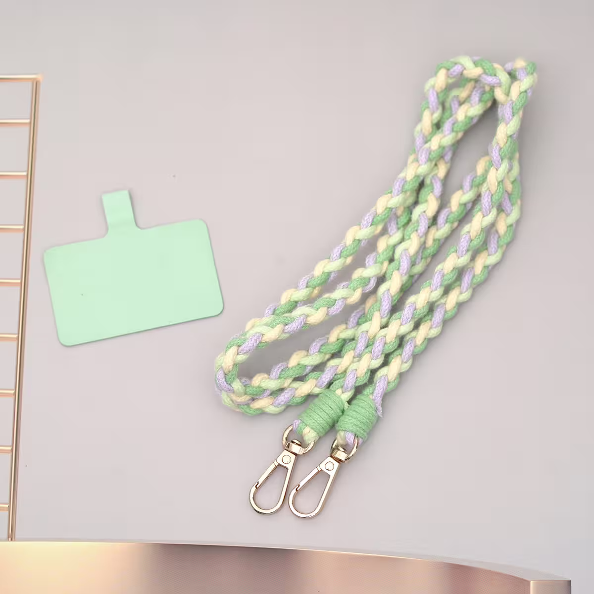 細繩四色小麻花&times;手機斜背雙勾掛繩&times;深綠+淺綠+紫+黃-第3張