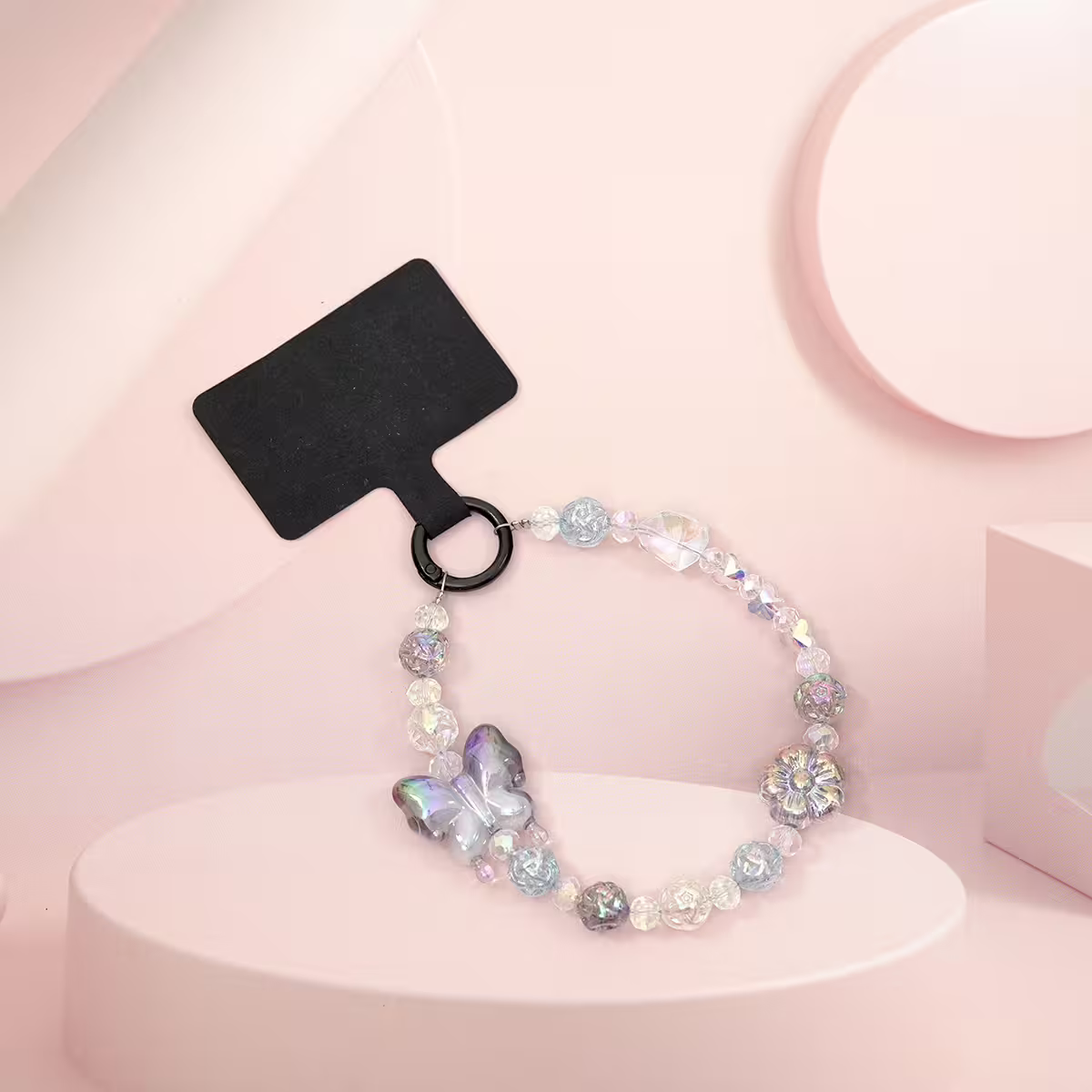 炫彩漸變蝴蝶&times;手機腕帶掛繩&times;黑色-第1張