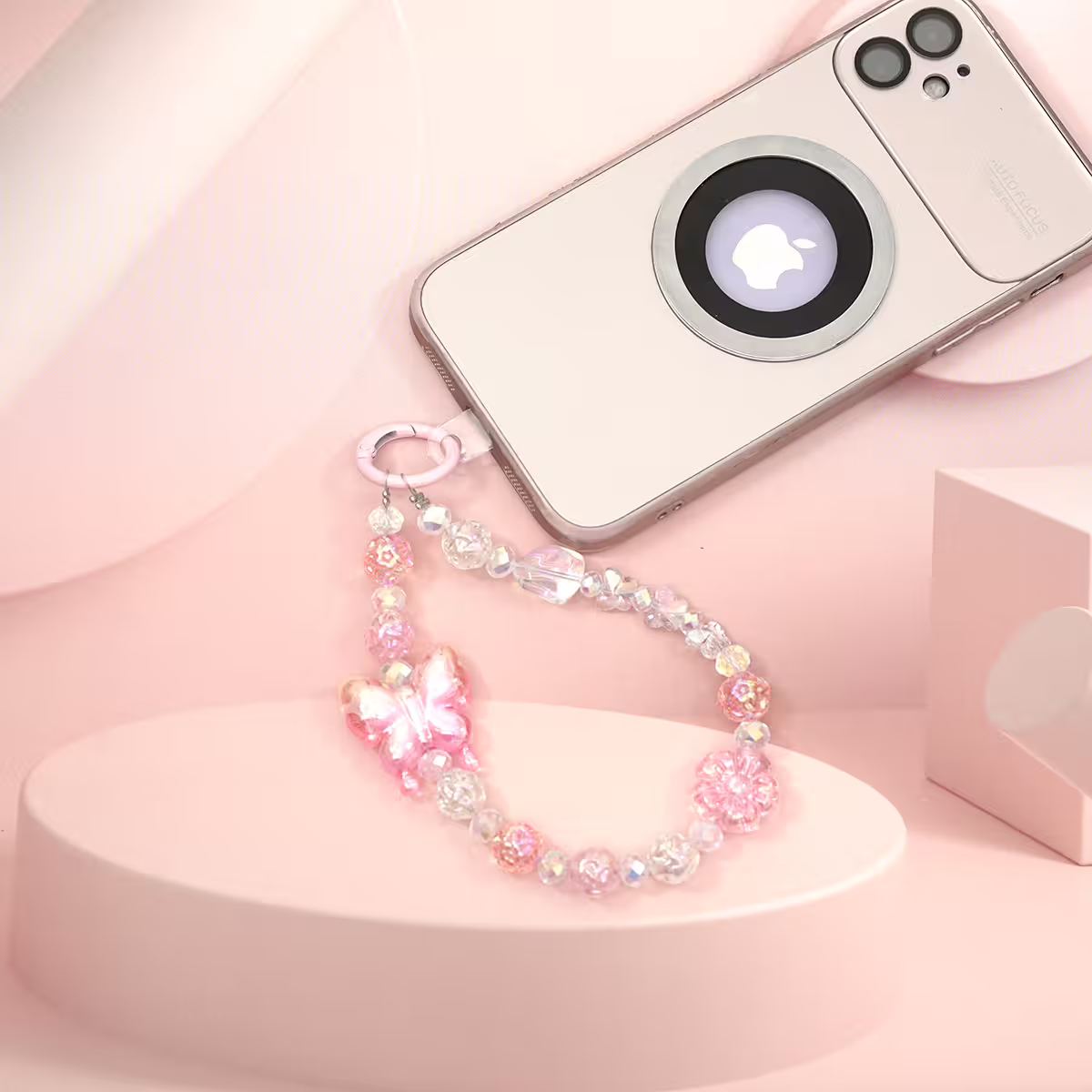 炫彩漸變蝴蝶&times;手機腕帶掛繩&times;粉紅-第2張