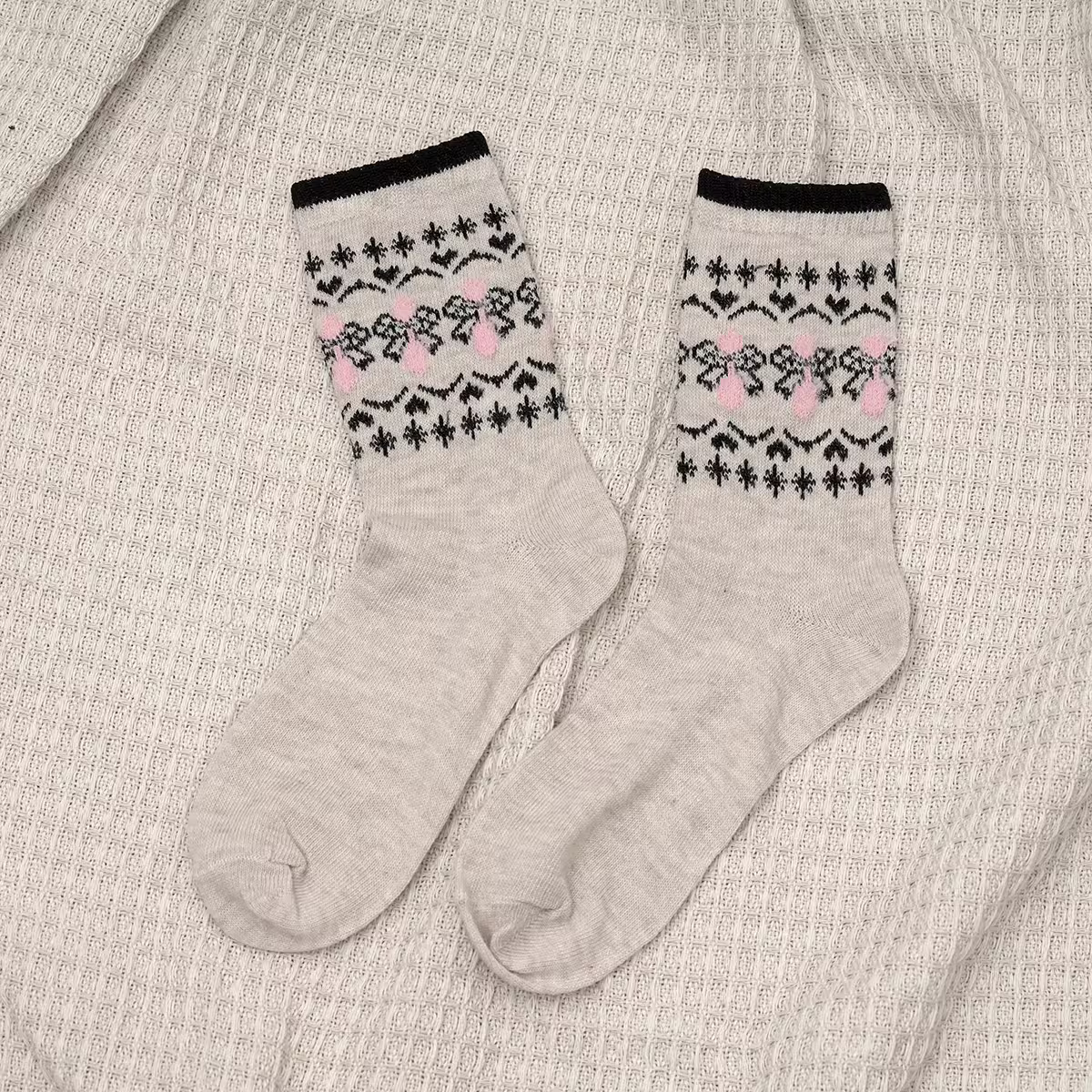 費爾島花紋毛襪&times;中筒襪&times;二雙套件襪子組-第6張