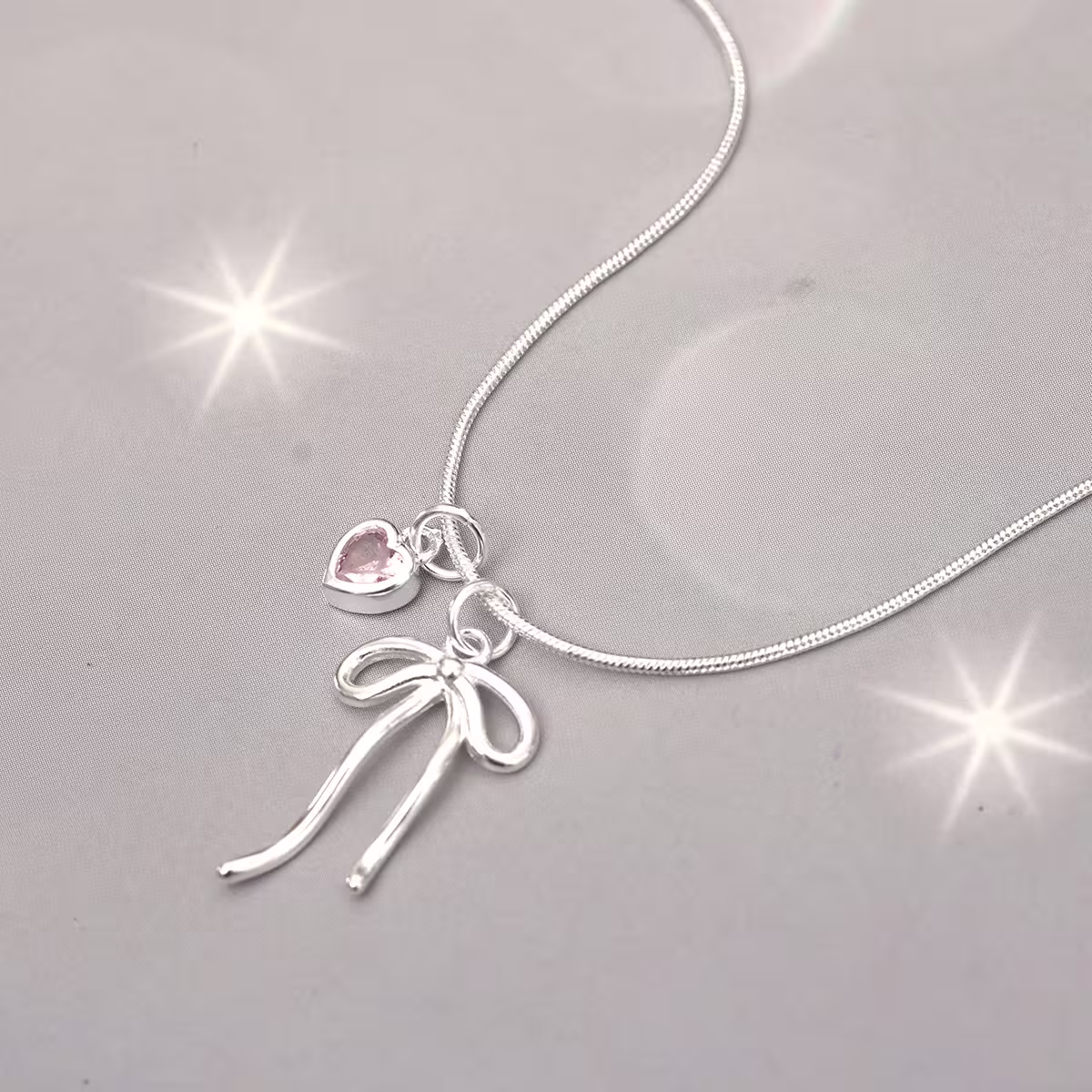 925銀飾&times;蛇骨蝴蝶結粉心&times;鎖骨項鍊-第1張