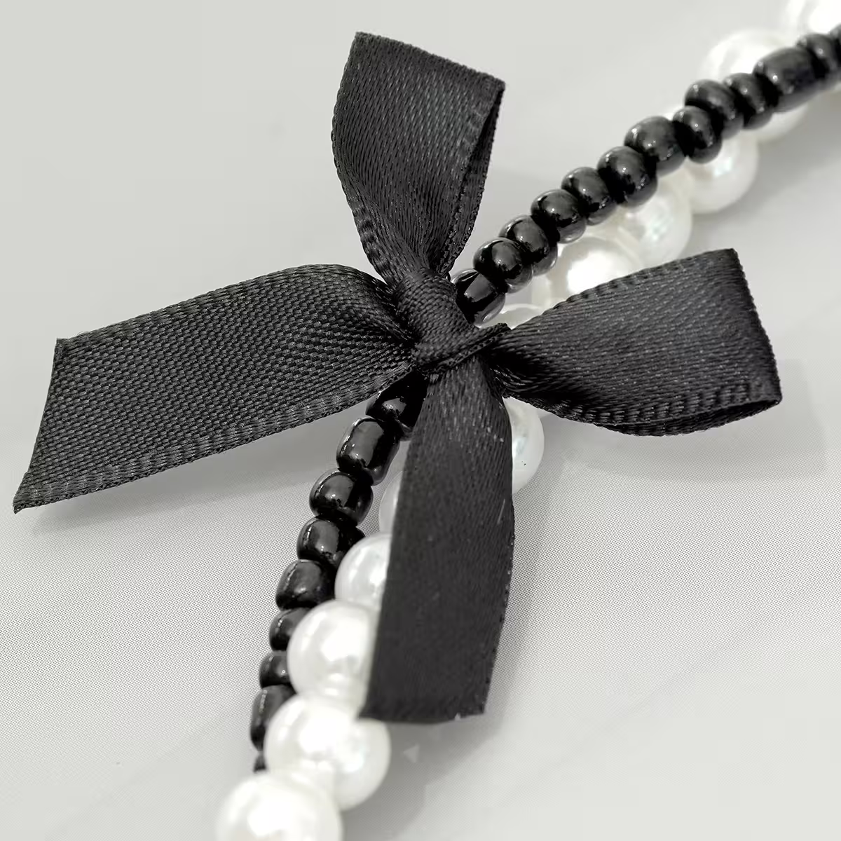 芭蕾風蝴蝶結珍珠&times;雙層手機腕帶掛繩&times;黑色-第4張