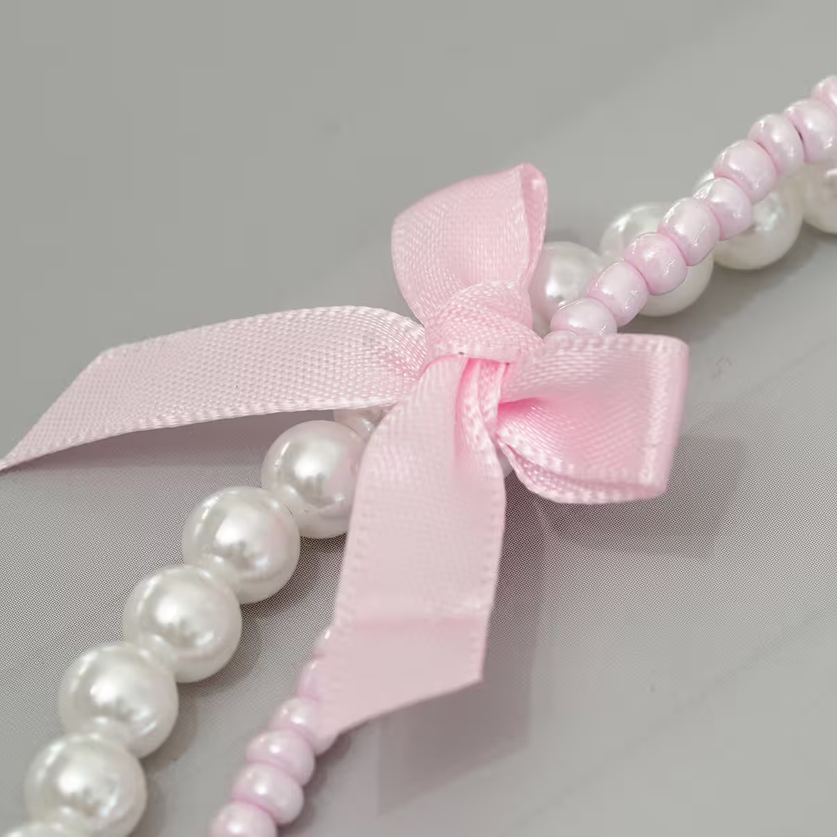 芭蕾風蝴蝶結珍珠&times;雙層手機腕帶掛繩&times;粉色-第3張