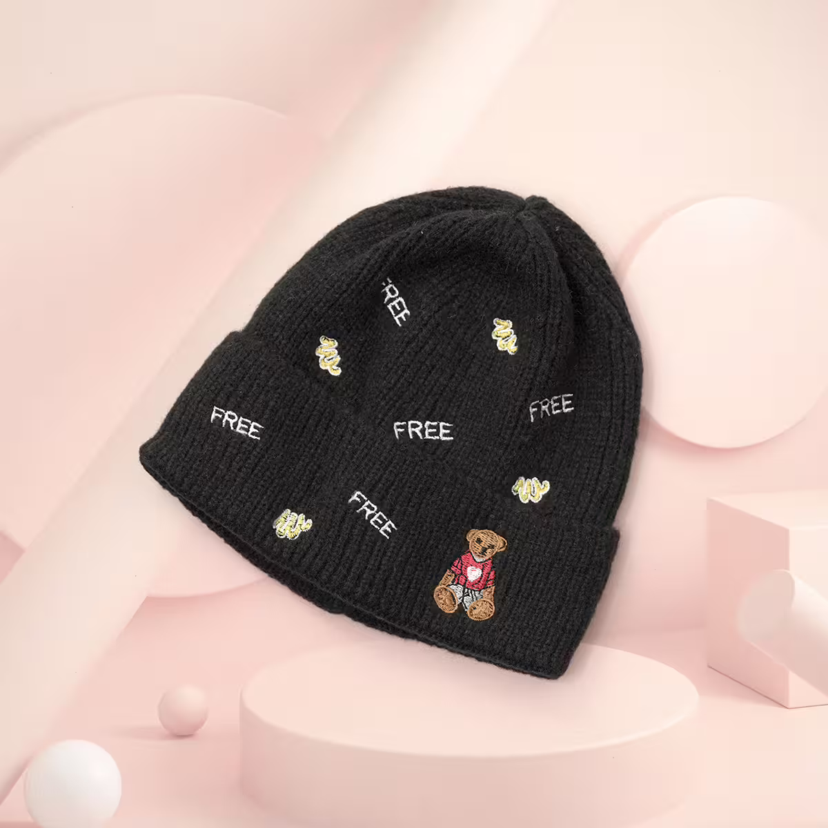 韓風刺鏽塗鴉&times;毛帽&times;黑色-第1張