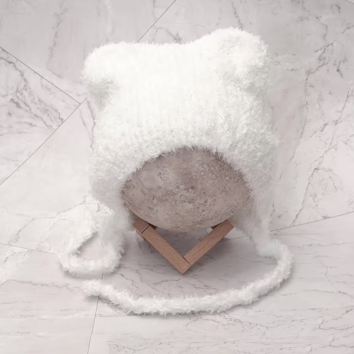 羔毛繫繩小耳朵&times;毛帽&times;白色-第2張