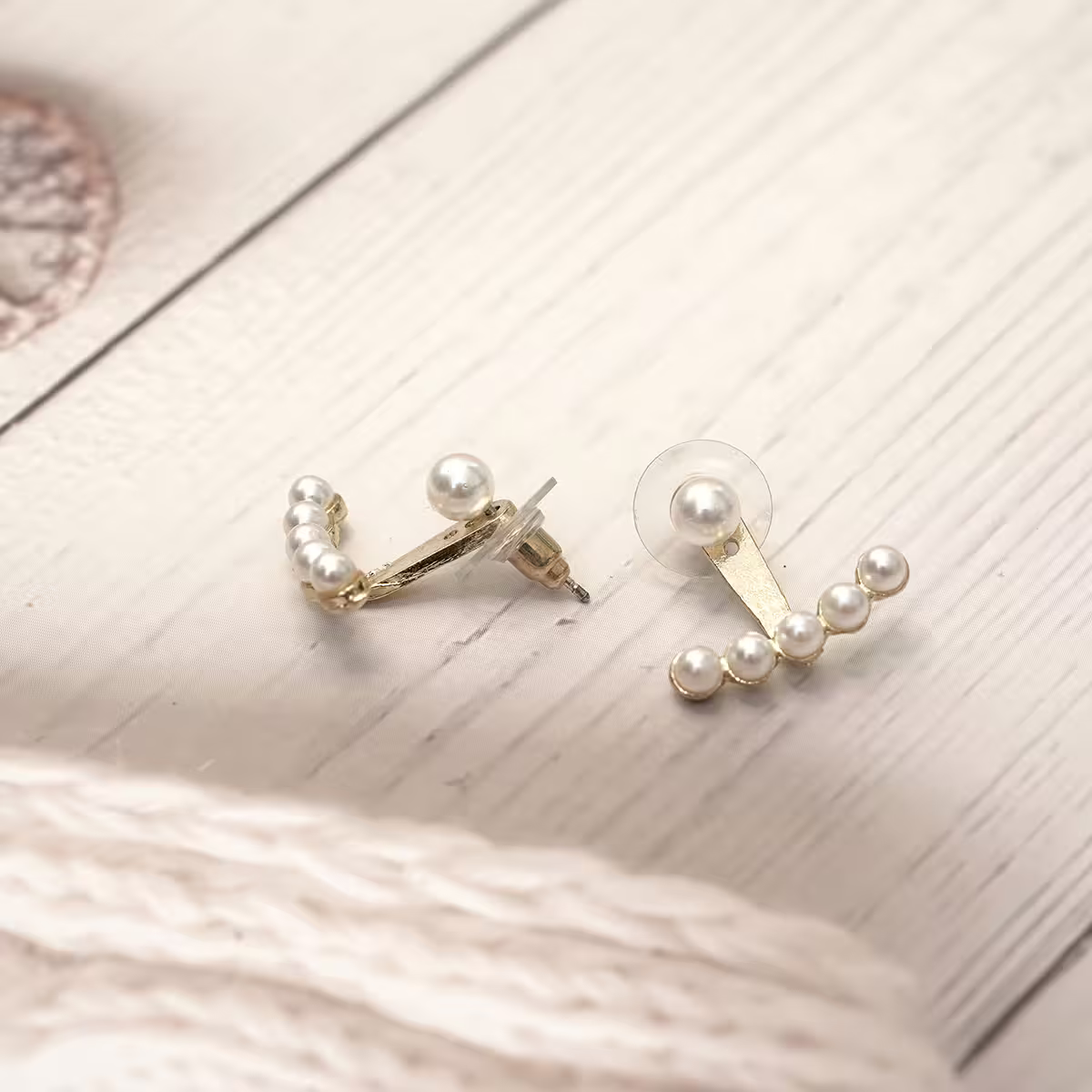 珍珠弧型&times;後掛式吊墜耳環-第4張