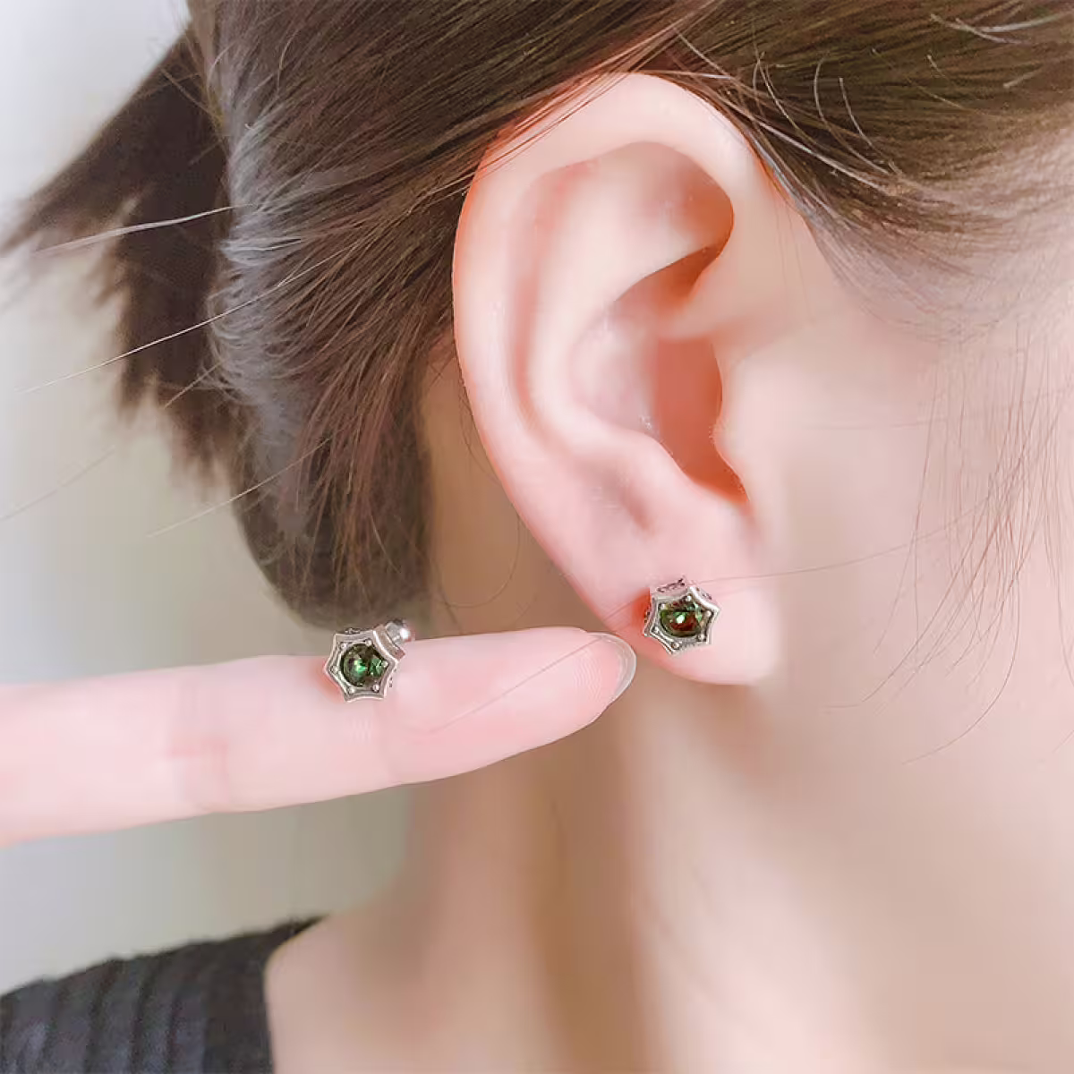 六角復古紋綠晶&times;轉珠耳環-第5張