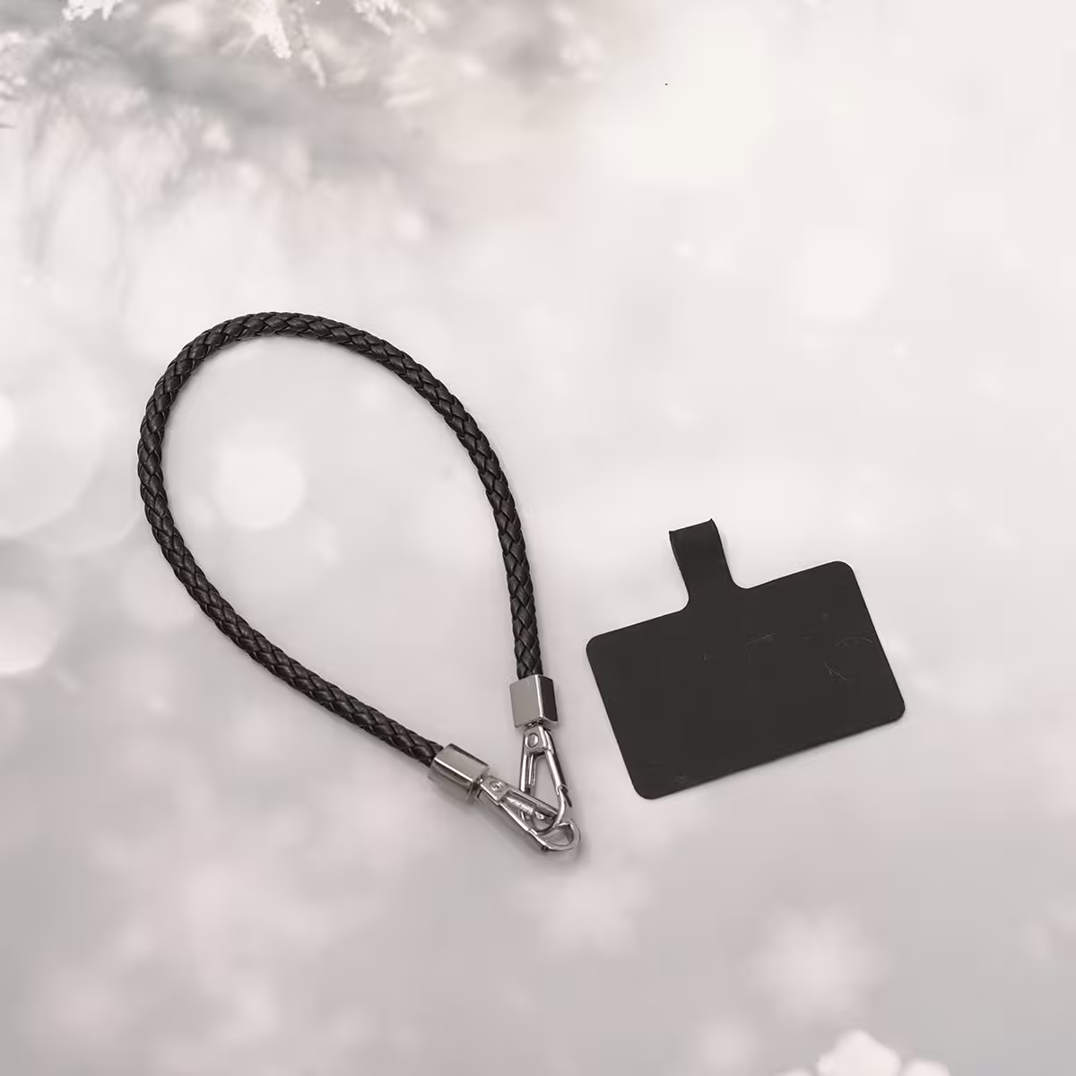 編織花紋皮革&times;手機腕帶掛繩&times;黑色-第2張