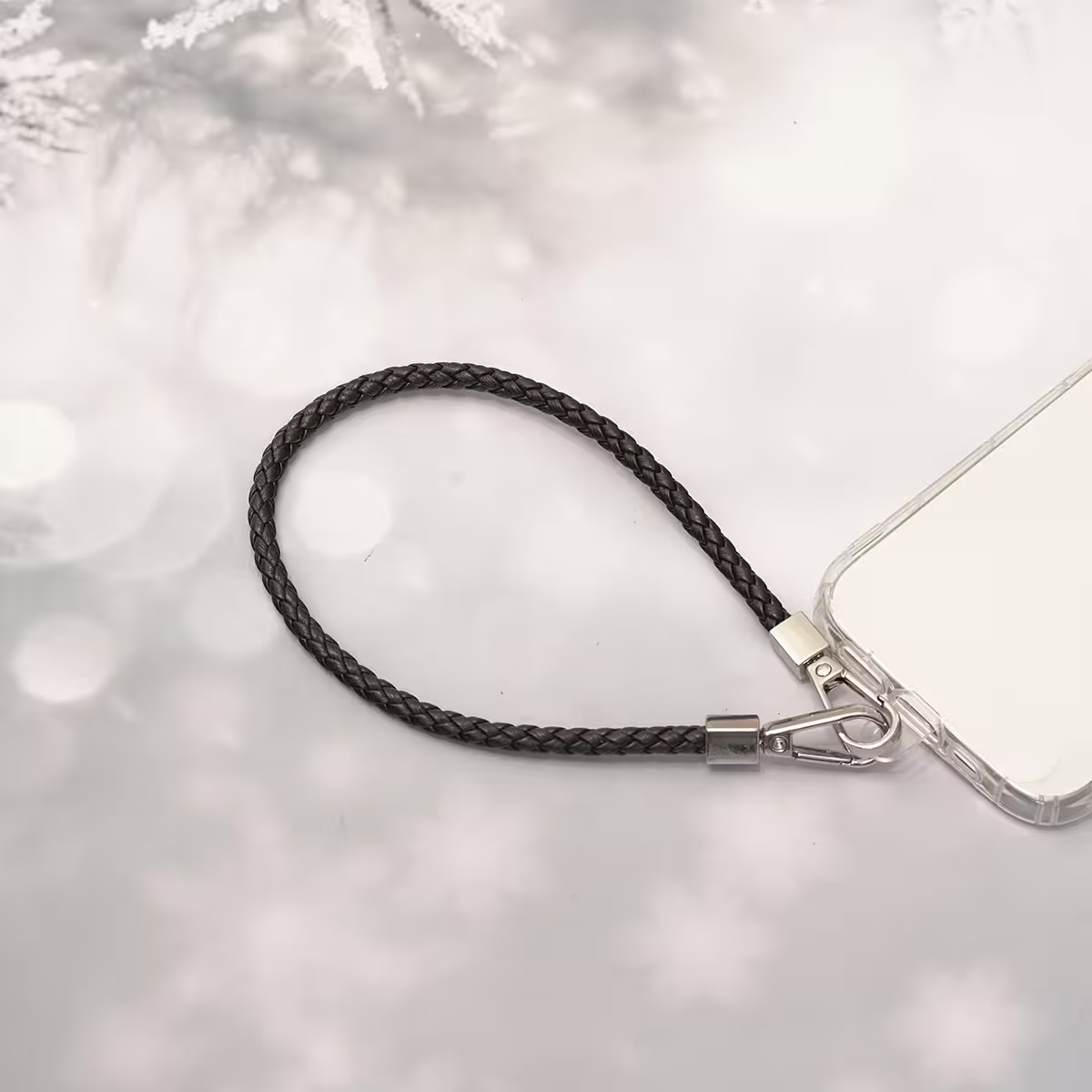 編織花紋皮革&times;手機腕帶掛繩&times;黑色-第3張