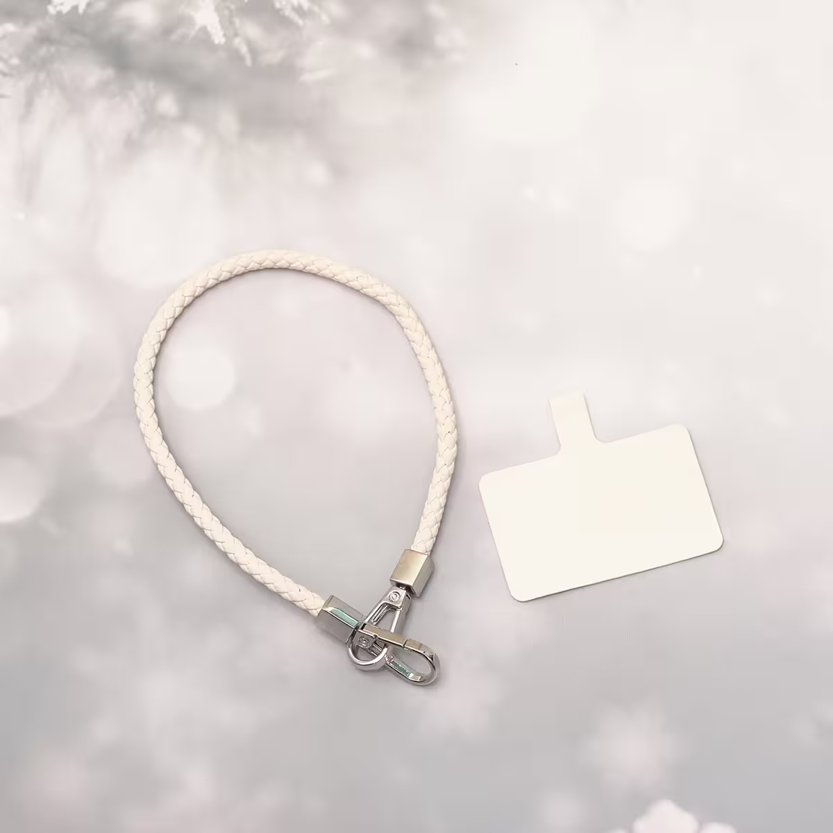 編織花紋皮革&times;手機腕帶掛繩&times;白色-第2張