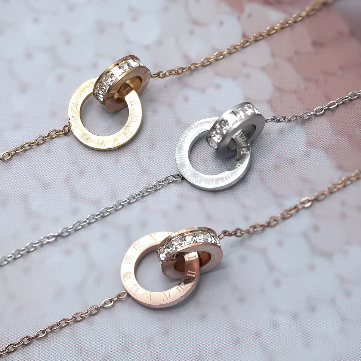 316鋼飾&times;雙環晶鑽&times;項鍊&times;銀色-第4張