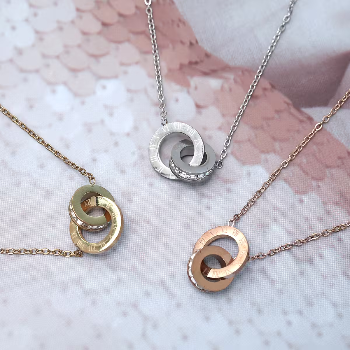 316鋼飾&times;雙環晶鑽&times;項鍊&times;銀色-第5張