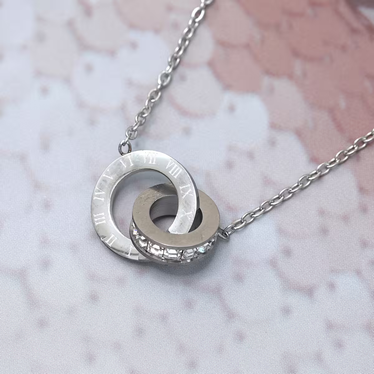 316鋼飾&times;雙環晶鑽&times;項鍊&times;銀色-第2張