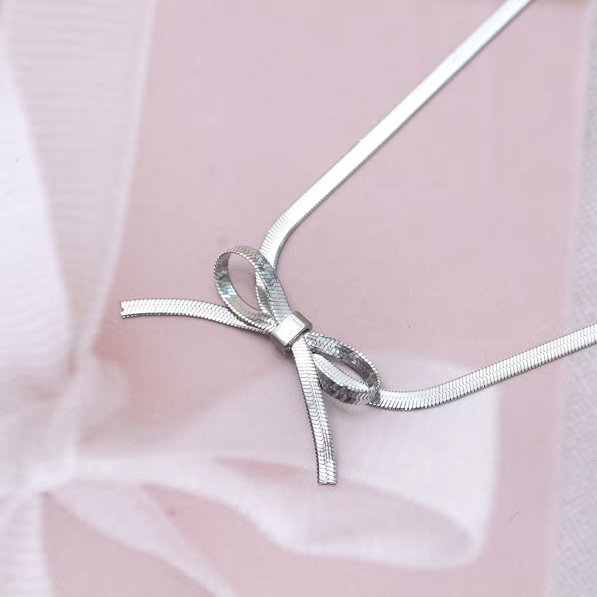 316鋼飾&times;扁平蛇骨蝴蝶結&times;項鍊&times;銀色-第5張