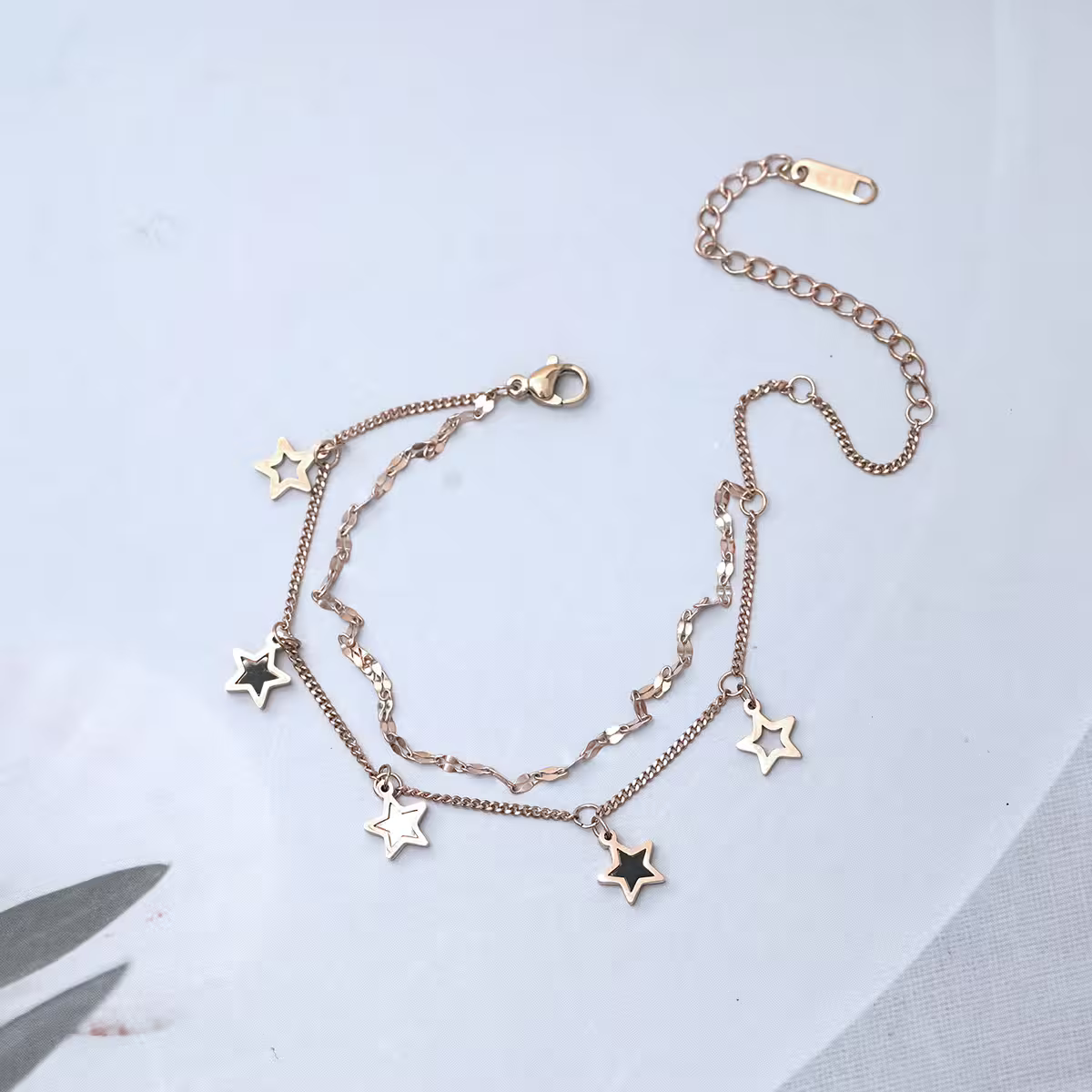 316鋼飾&times;星白星星&times;雙層腳鍊&times;玫瑰金-第1張