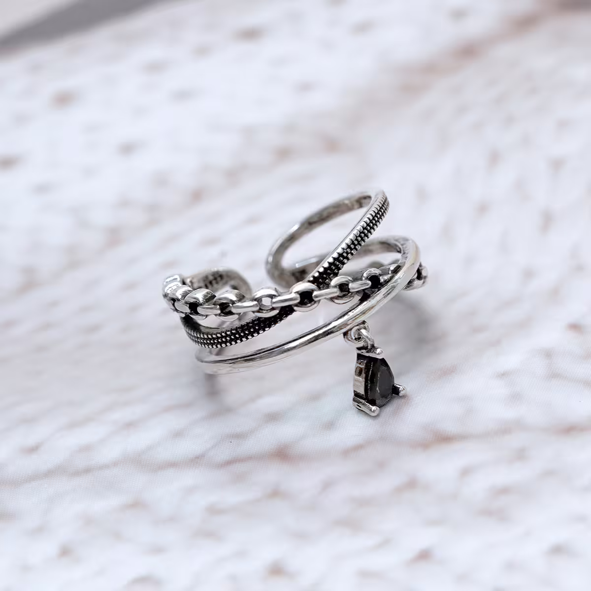 925銀飾&times;多層黑眼淚&times;開口戒指-第1張