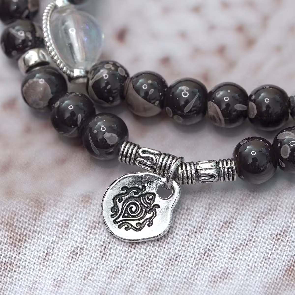 復古黑棕斑紋圖騰&times;雙層固定式串珠手鍊-第6張