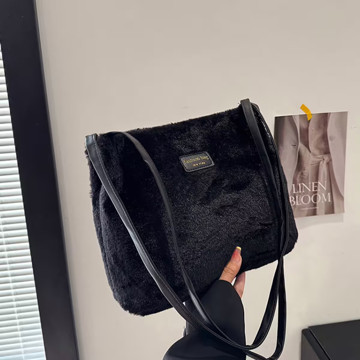 絨毛長方包&times;肩背包&times;黑色-第3張