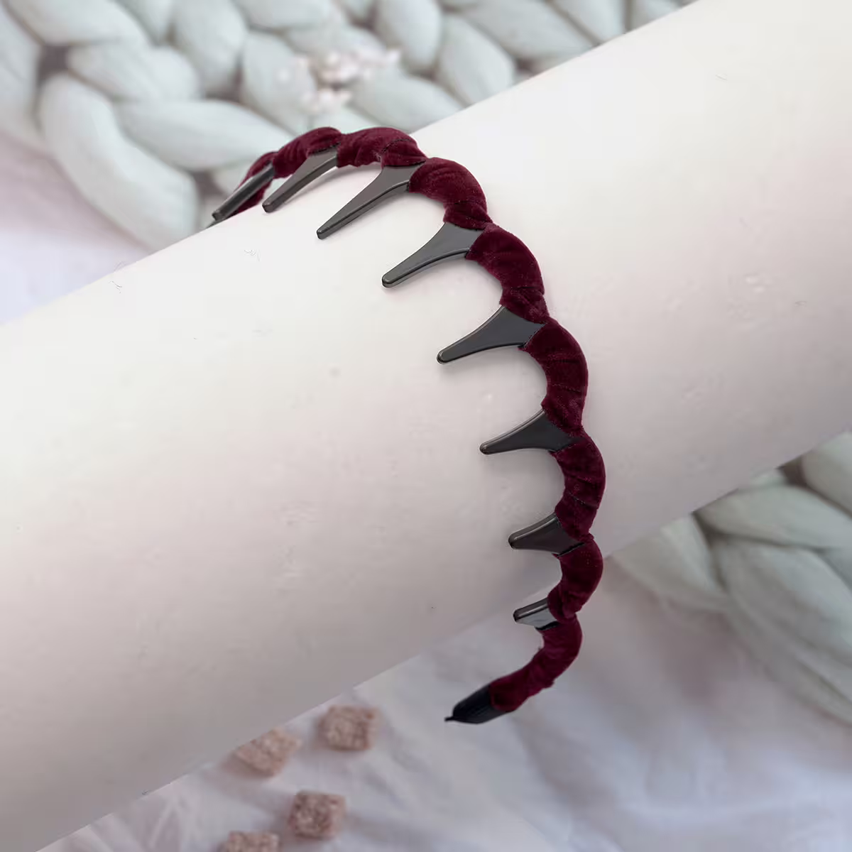 紅絲絨素色&times;抓髮髮箍-第4張