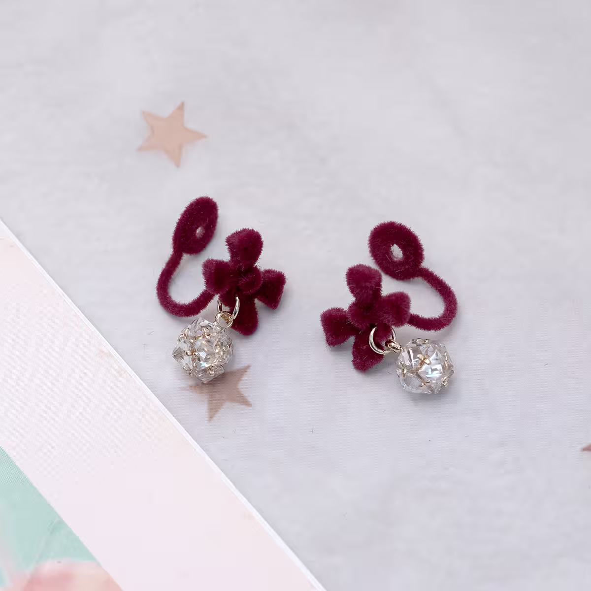 植絨蝴蝶結晶鑽球&times;蚊香盤U型耳夾-第3張