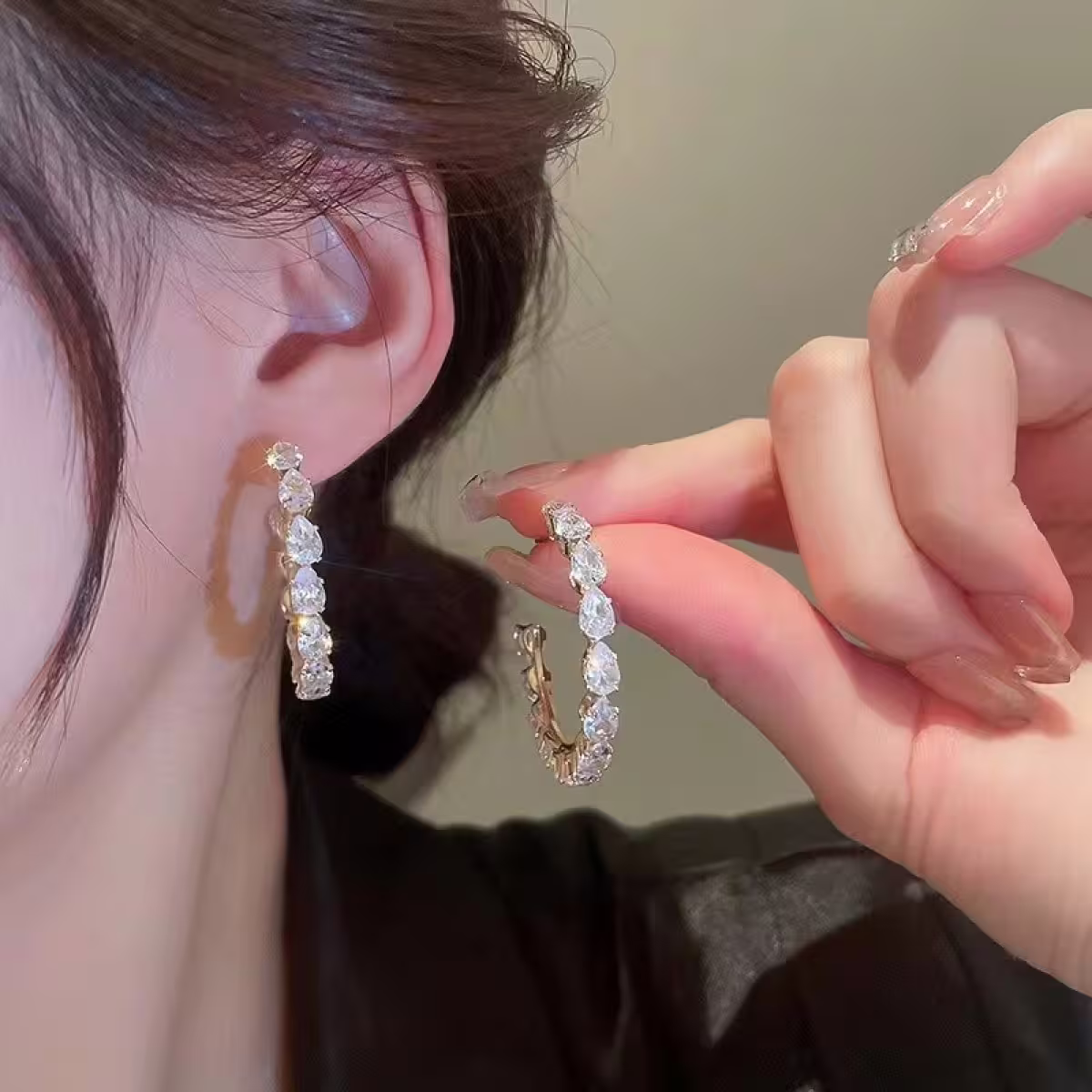 鑲鑽圓環&times;蚊香盤U型耳夾-第6張