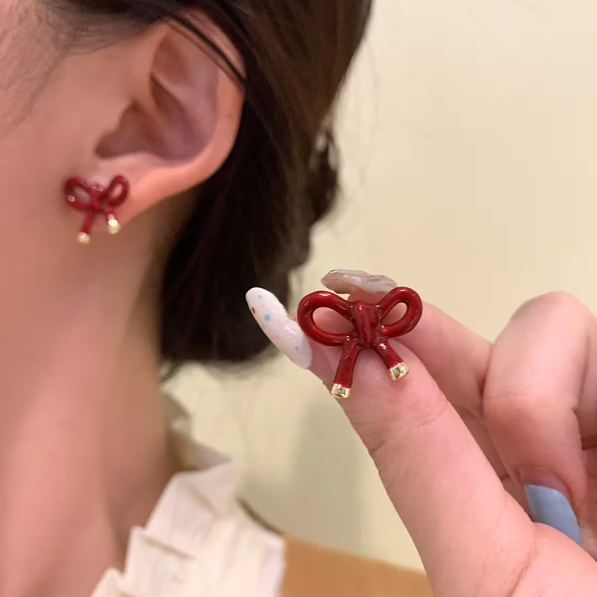 紅色蝴蝶綁結&times;蚊香盤U型耳夾-第6張