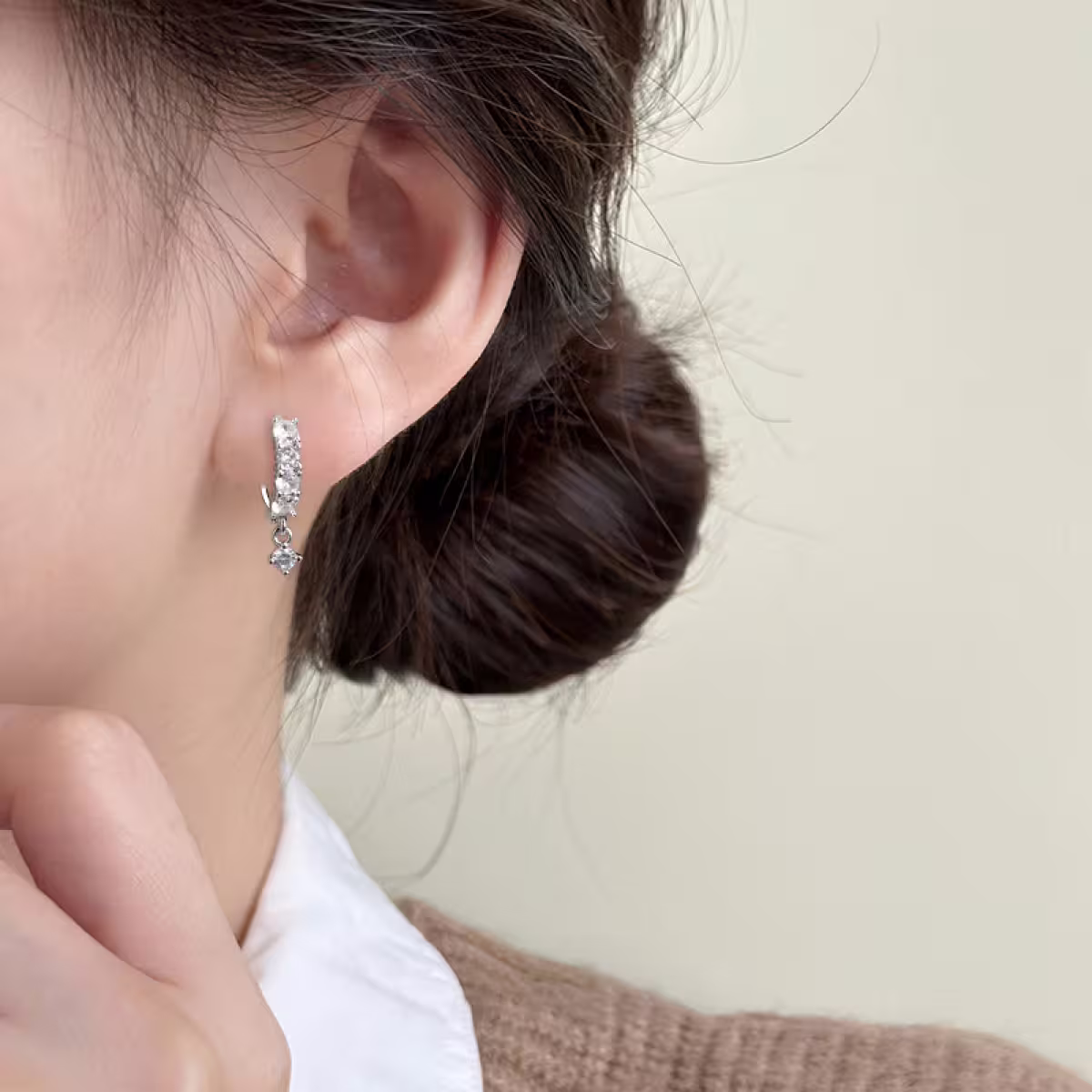 925銀針&times;單排鋯石垂鑽&times;耳扣-第5張