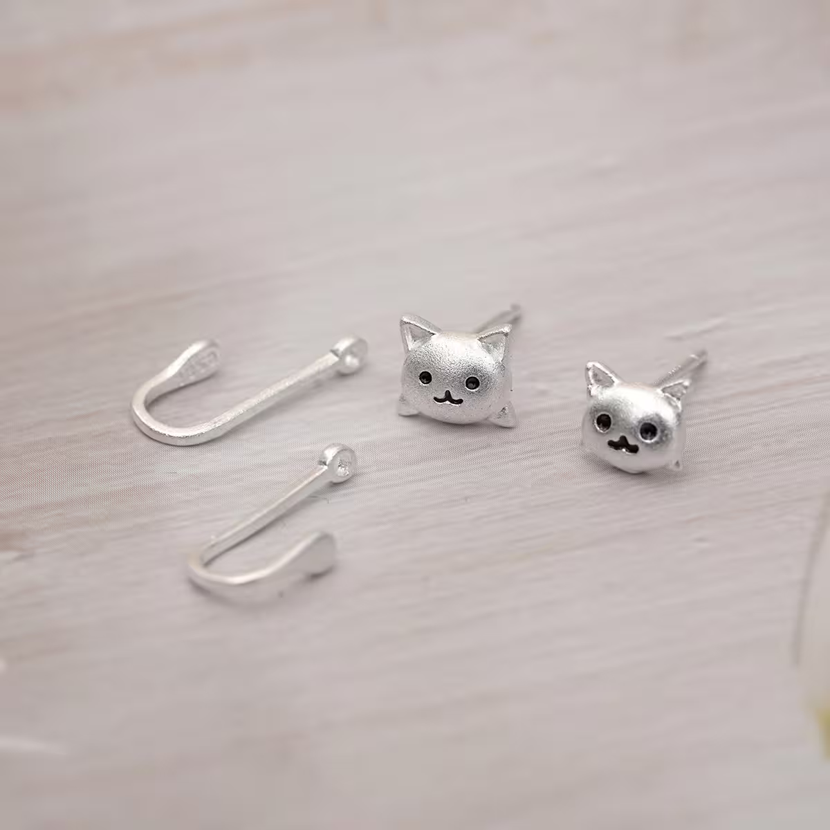 925銀針&times;小貓賣萌&times;後掛式耳環-第4張