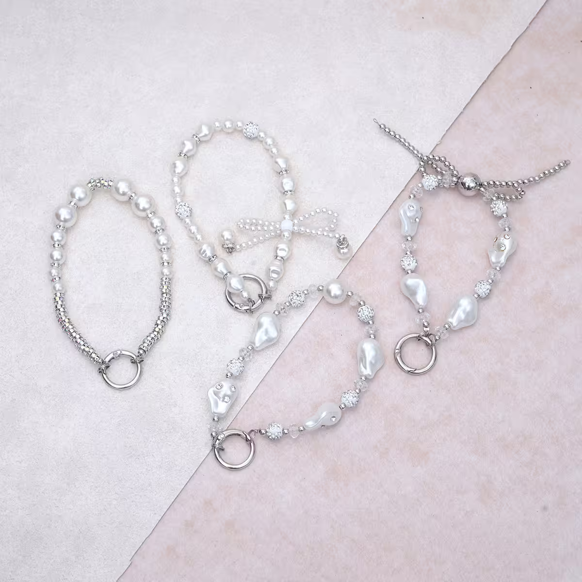 銀珠蝴蝶結珍珠&times;手機腕帶掛繩-第6張