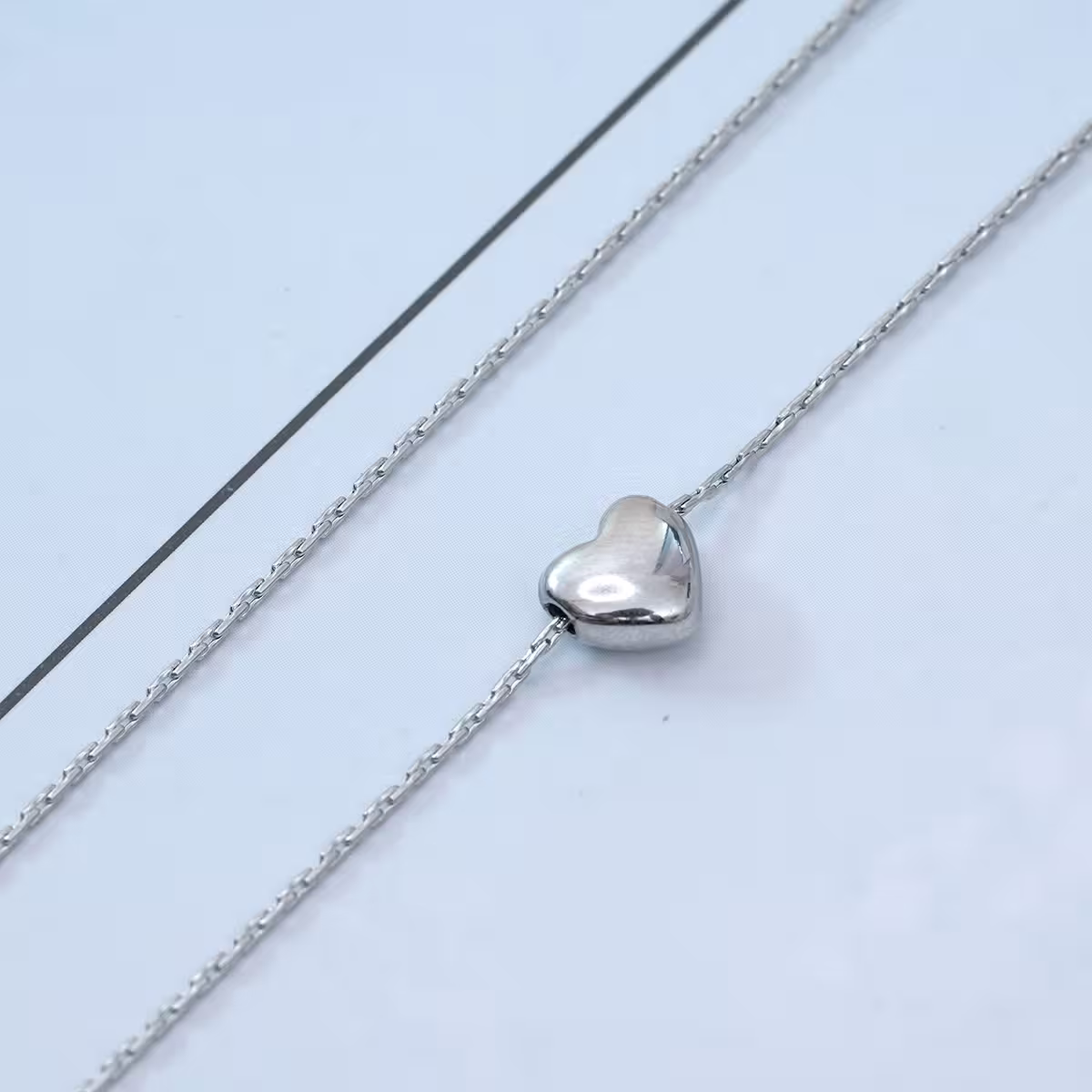 316鋼飾&times;光面小愛心蛇骨鍊&times;銀色-第4張