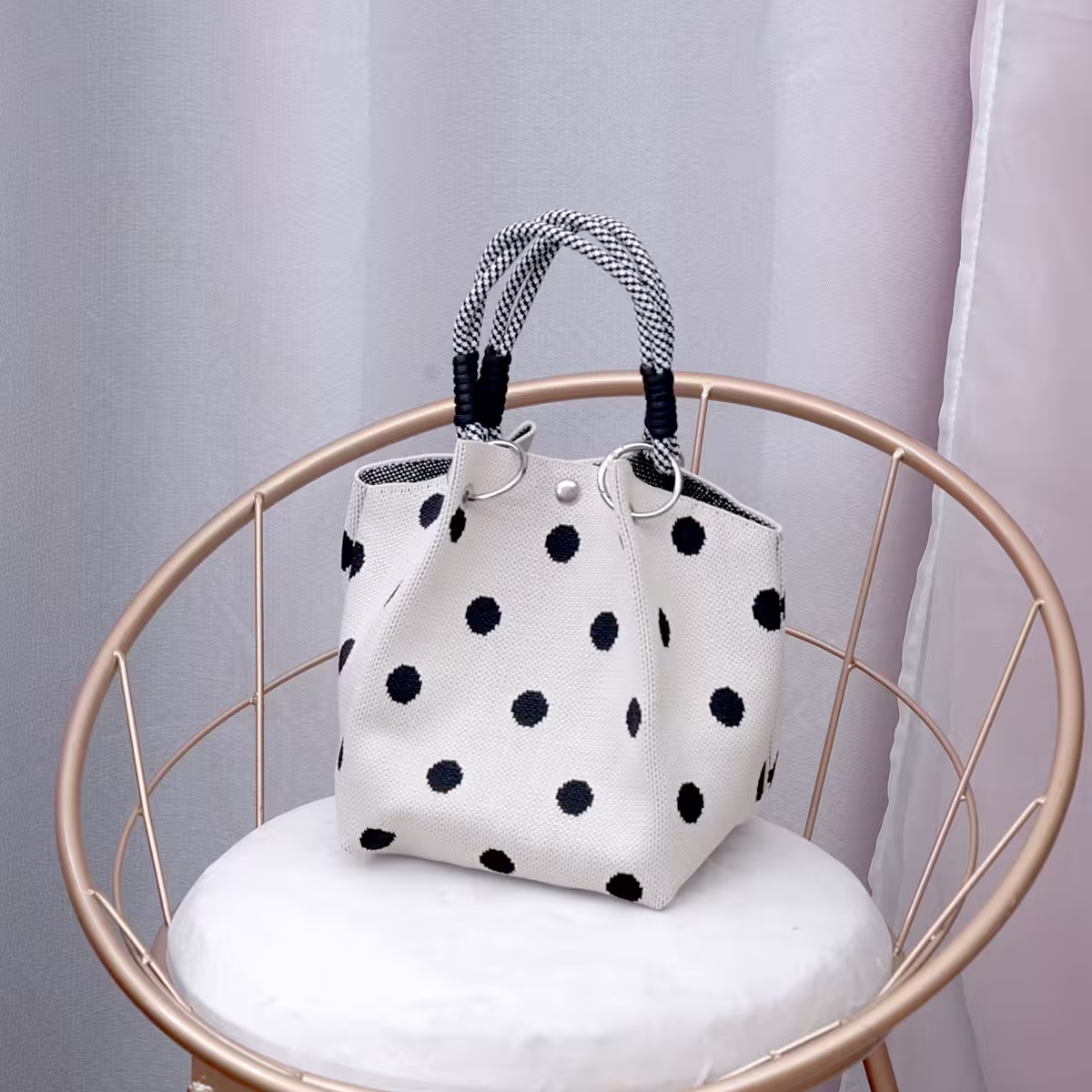 黑色波點&times;針織手提袋-第1張