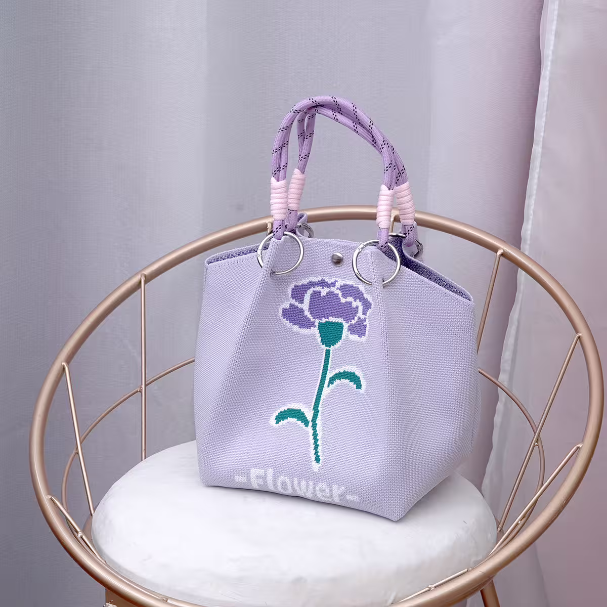 紫色康乃馨&times;針織手提袋-第1張
