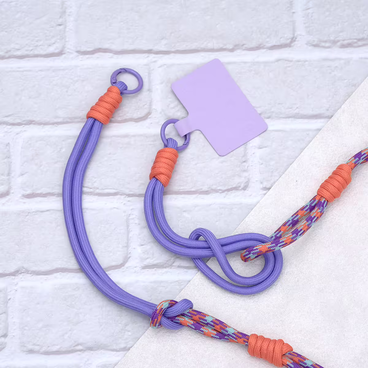 可延長運動風撞色&times;手機斜背&腕帶&times;兩用掛繩&times;紫橘紋理-第3張