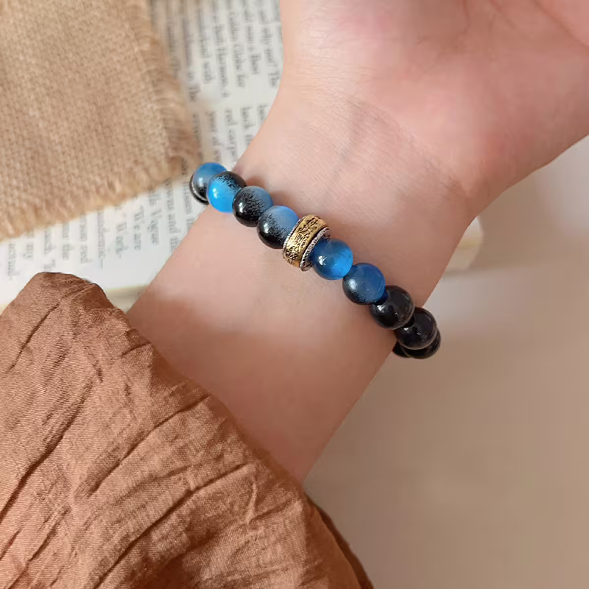 黑藍虎眼石&times;固定式串珠手鍊-第6張