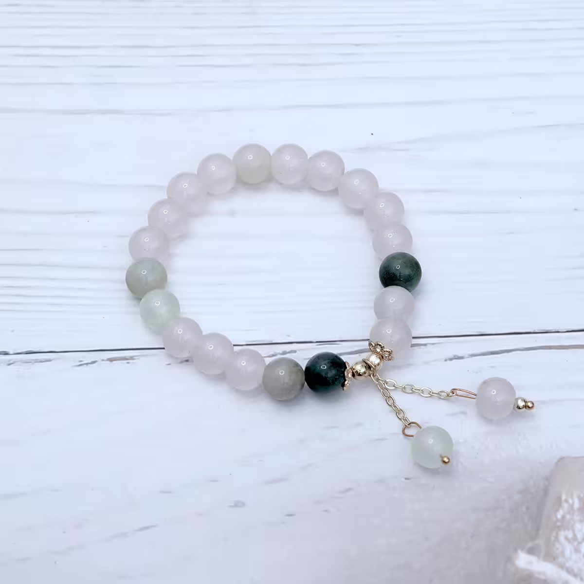 蒼鬱綠白&times;固定式串珠手鍊-第1張