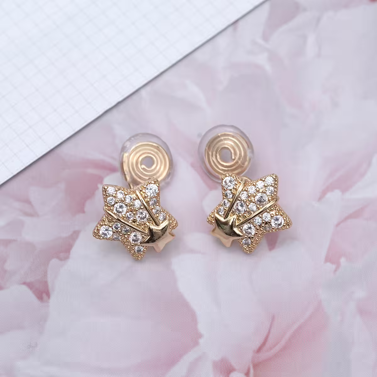 金色星星閃鑽&times;蚊香盤U型耳夾-第5張