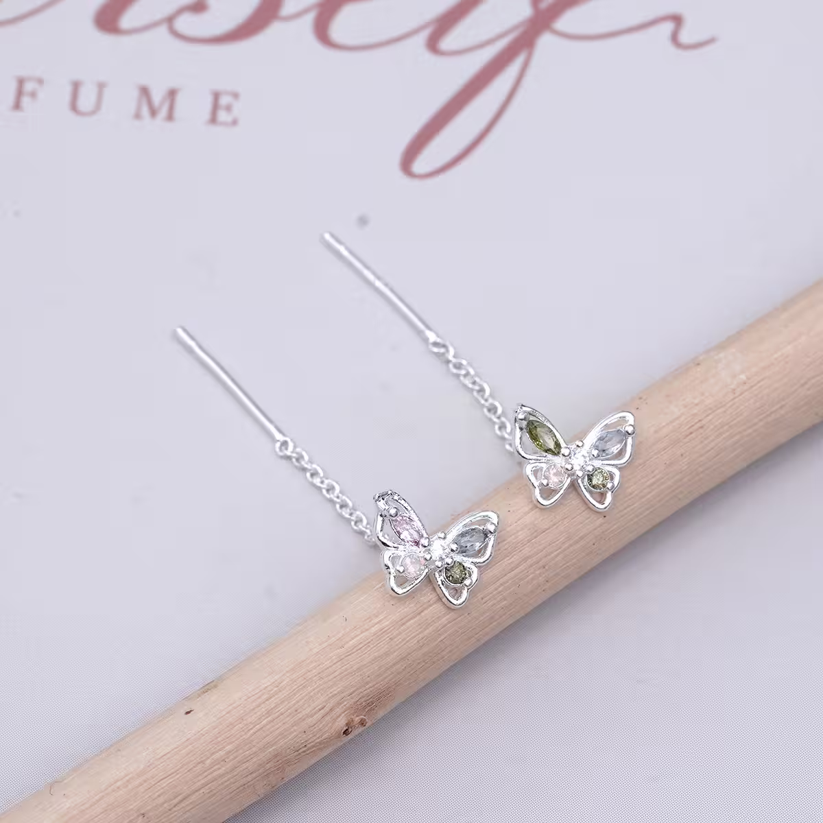 925銀針&times;蝴蝶彩晶&times;耳線-第1張