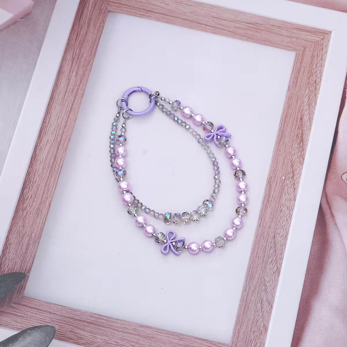 雙層華麗蝴蝶結派對&times;手機腕帶掛繩&times;紫色-第3張