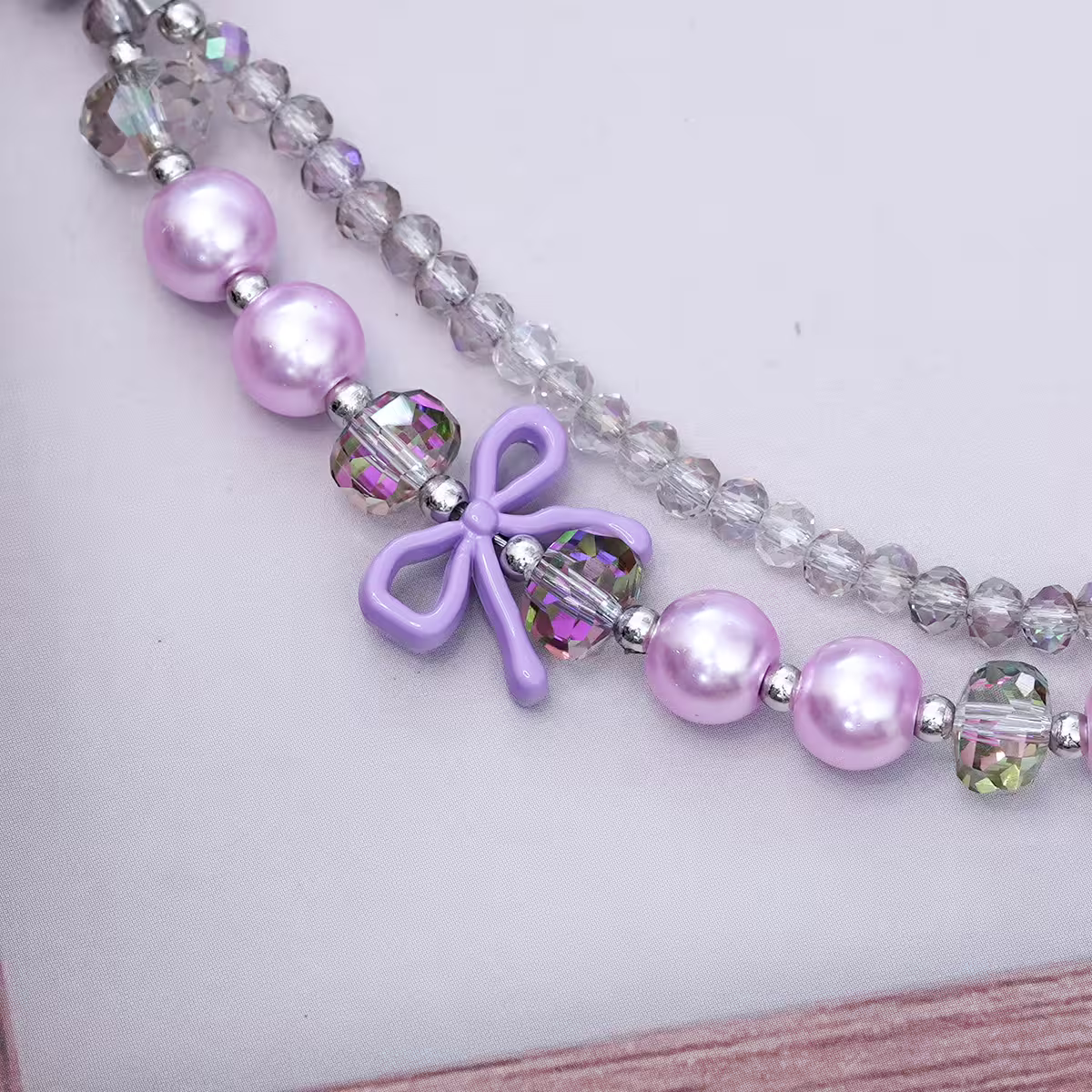 雙層華麗蝴蝶結派對&times;手機腕帶掛繩&times;紫色-第4張