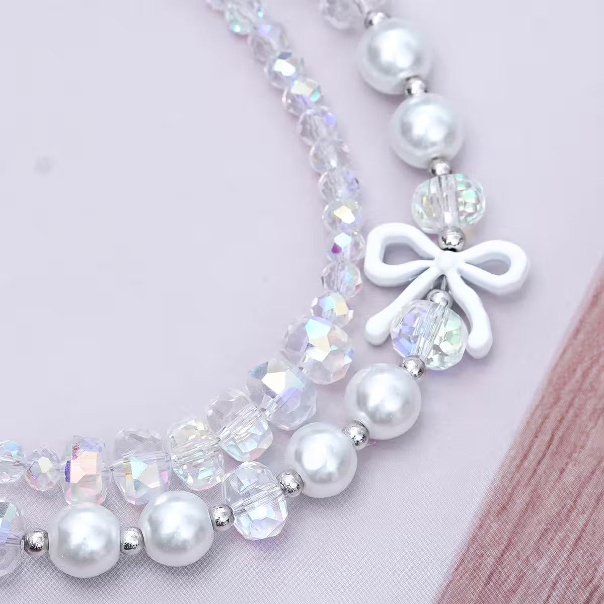 雙層華麗蝴蝶結派對&times;手機腕帶掛繩&times;白色-第4張