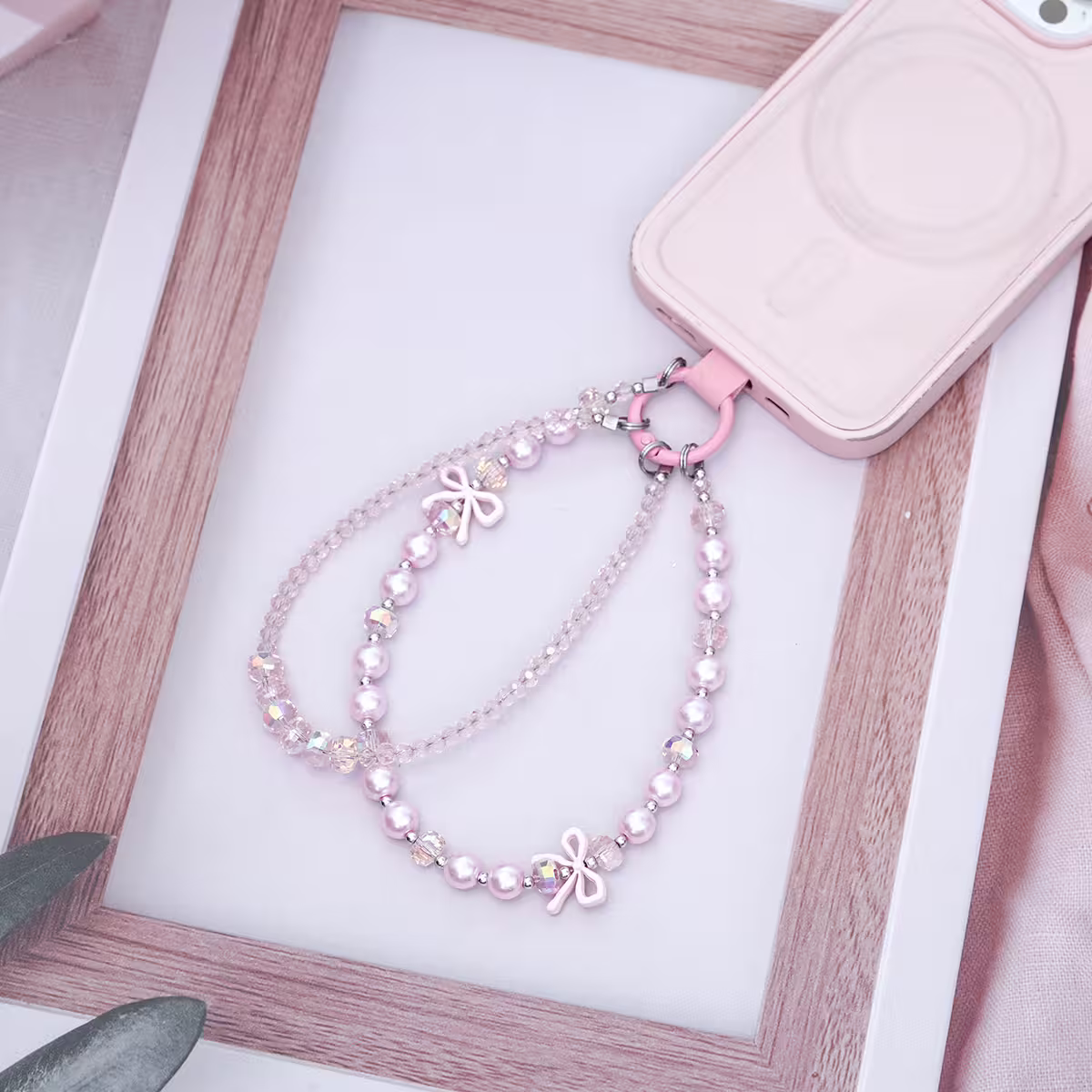 雙層華麗蝴蝶結派對&times;手機腕帶掛繩&times;粉紅-第2張