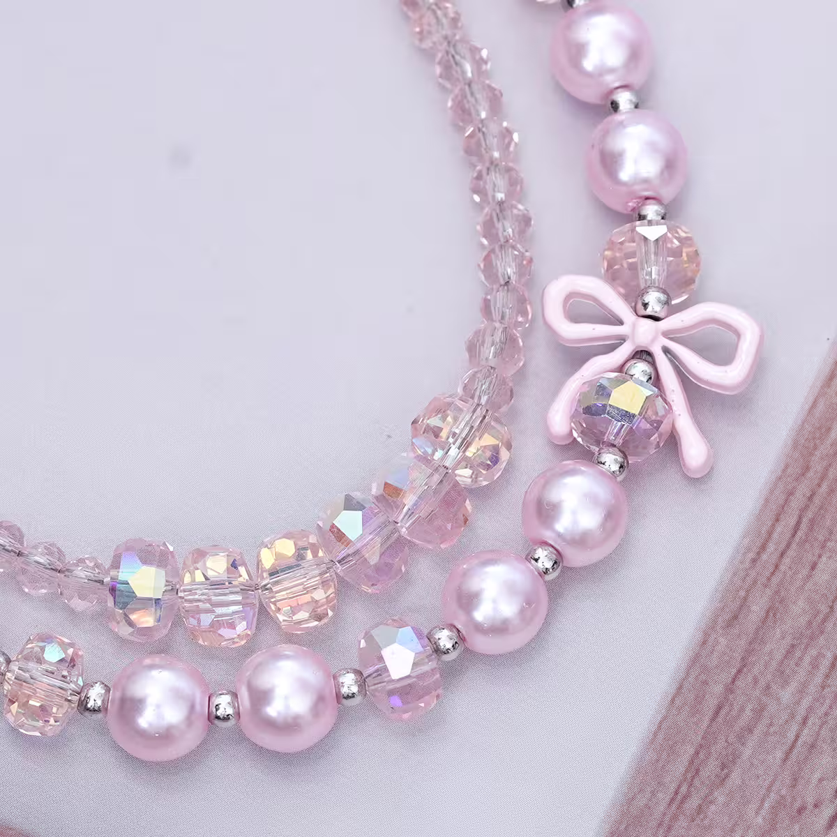 雙層華麗蝴蝶結派對&times;手機腕帶掛繩&times;粉紅-第4張