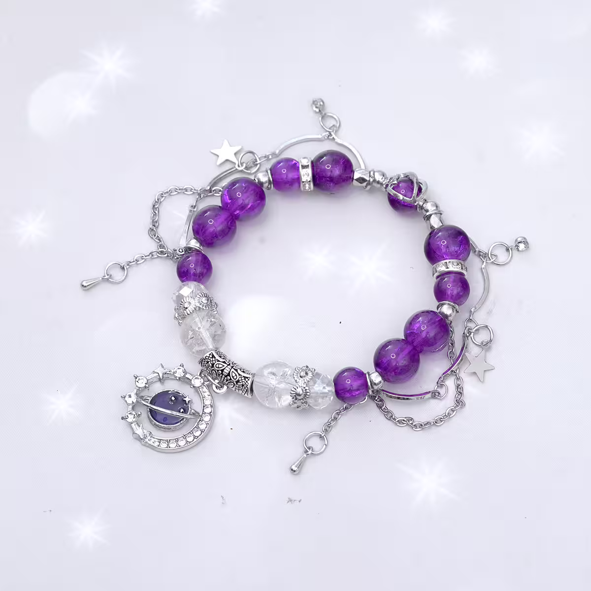 冰透紫星球&times;固定式串珠手鍊-第1張